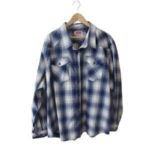 Wrangler Cowboy Men's Long Sleeve Woven Shirt Bush popper Wash Blue 3XL